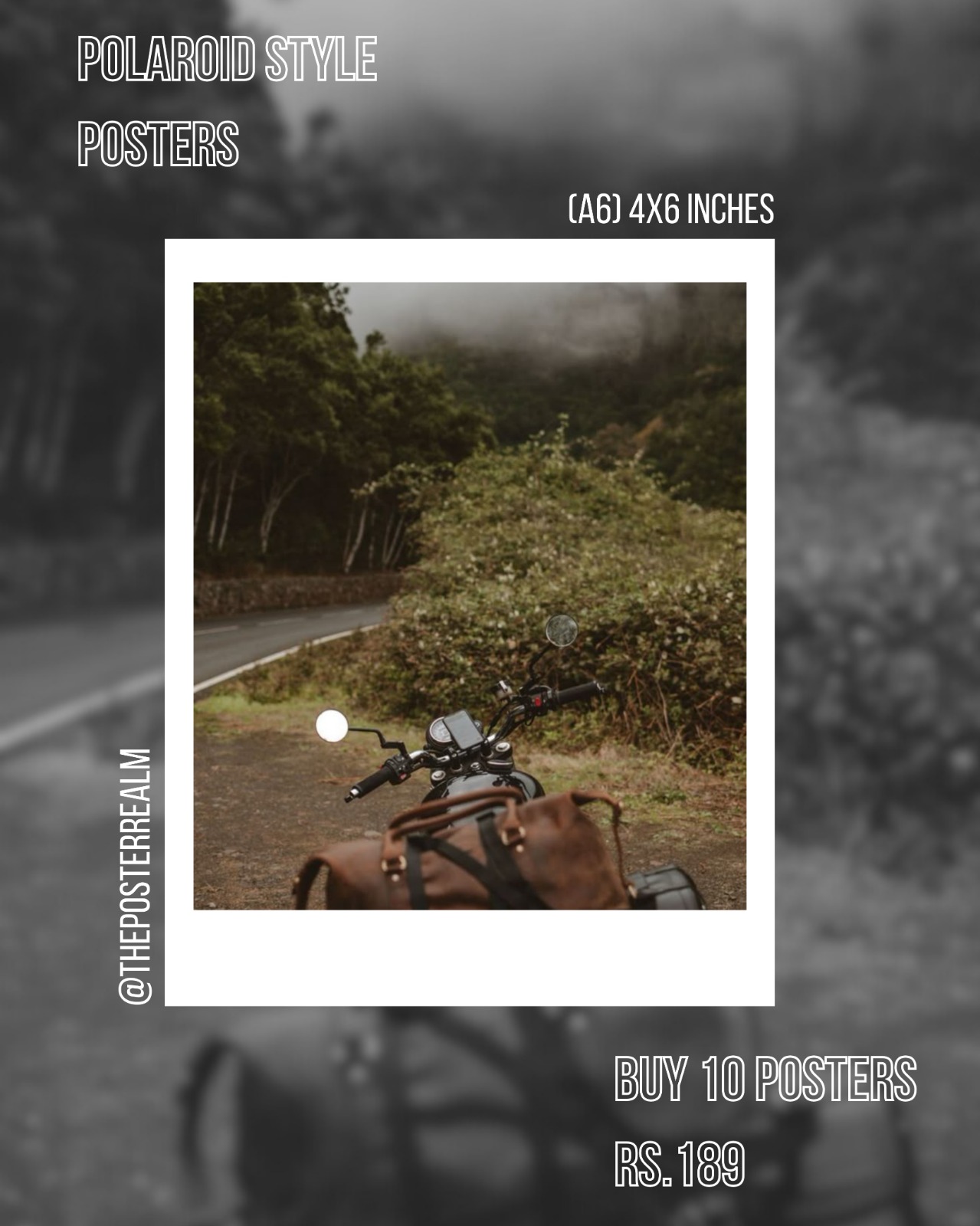 Vintage Road Trip Polaroid Poster – Nature & Motorcycle Aesthetic (A6 4x6 Inches)