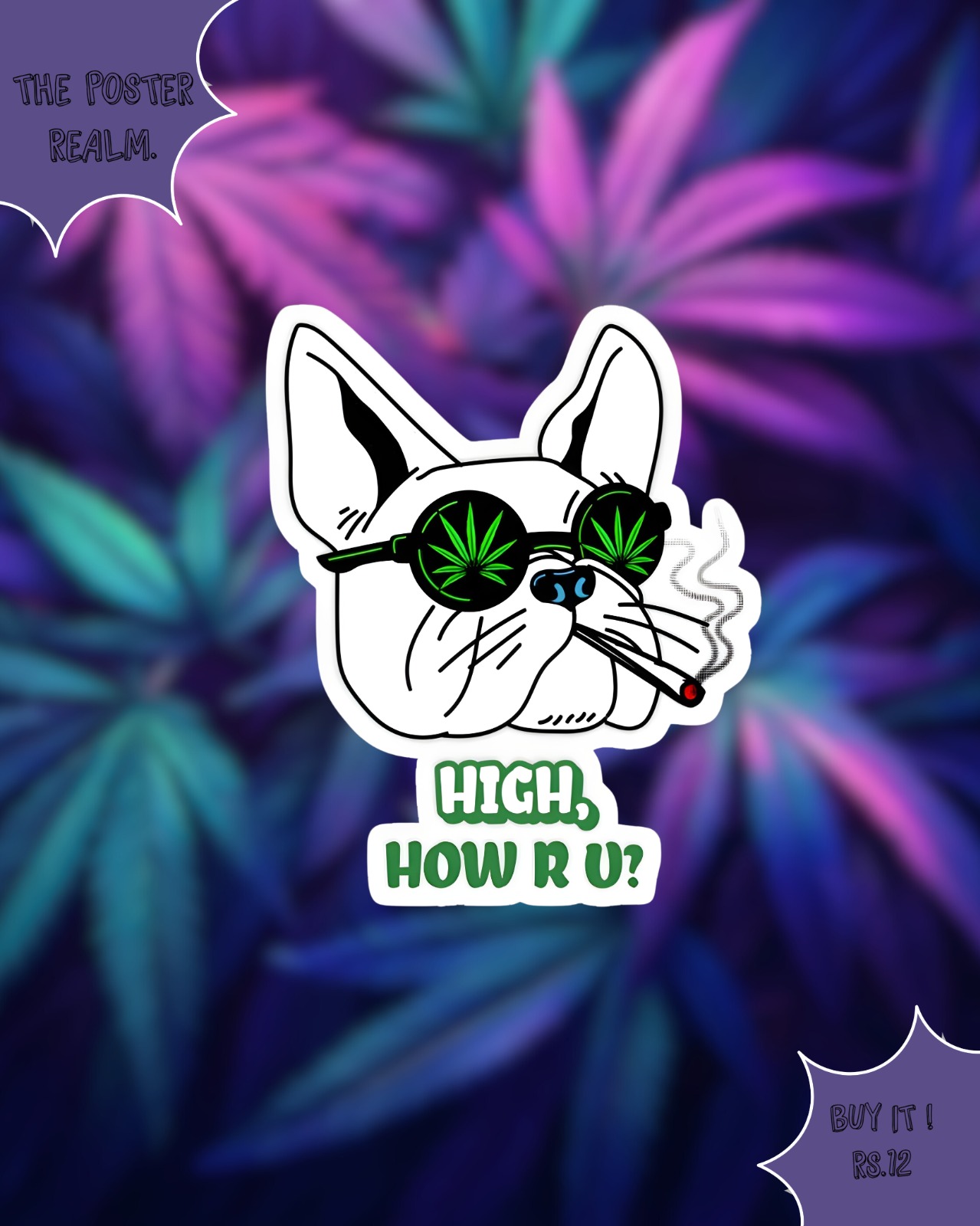 High, How R U? – Cool Smoking Dog Poster | Trendy Wall Art for Chill Vibes