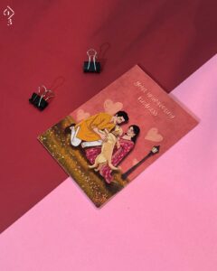 Your Unwavering Kindness” Romantic Illustrated Greeting Card with Couple & Dog Design